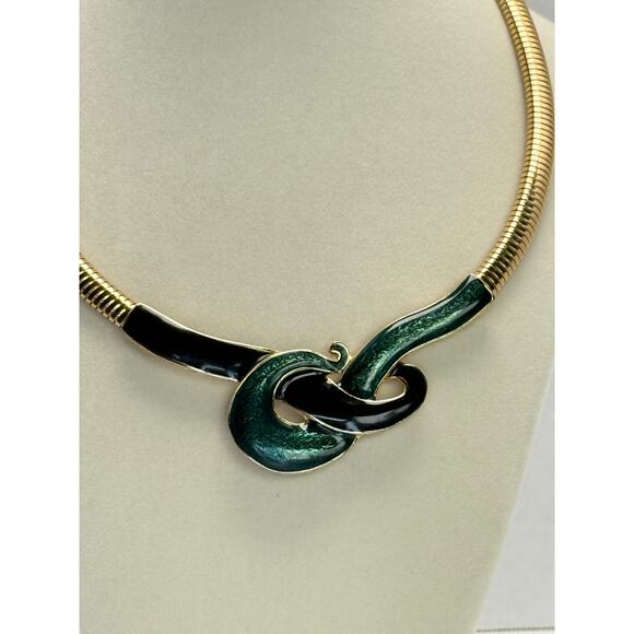 Vintage unsigned enamel & omega chain statement necklace - Picture 1 of 6